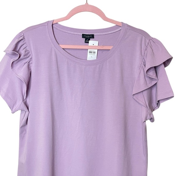 NWT ANN TAYLOR Lavender Ruffled Short-Sleeve Top, XL - Picture 2 of 9